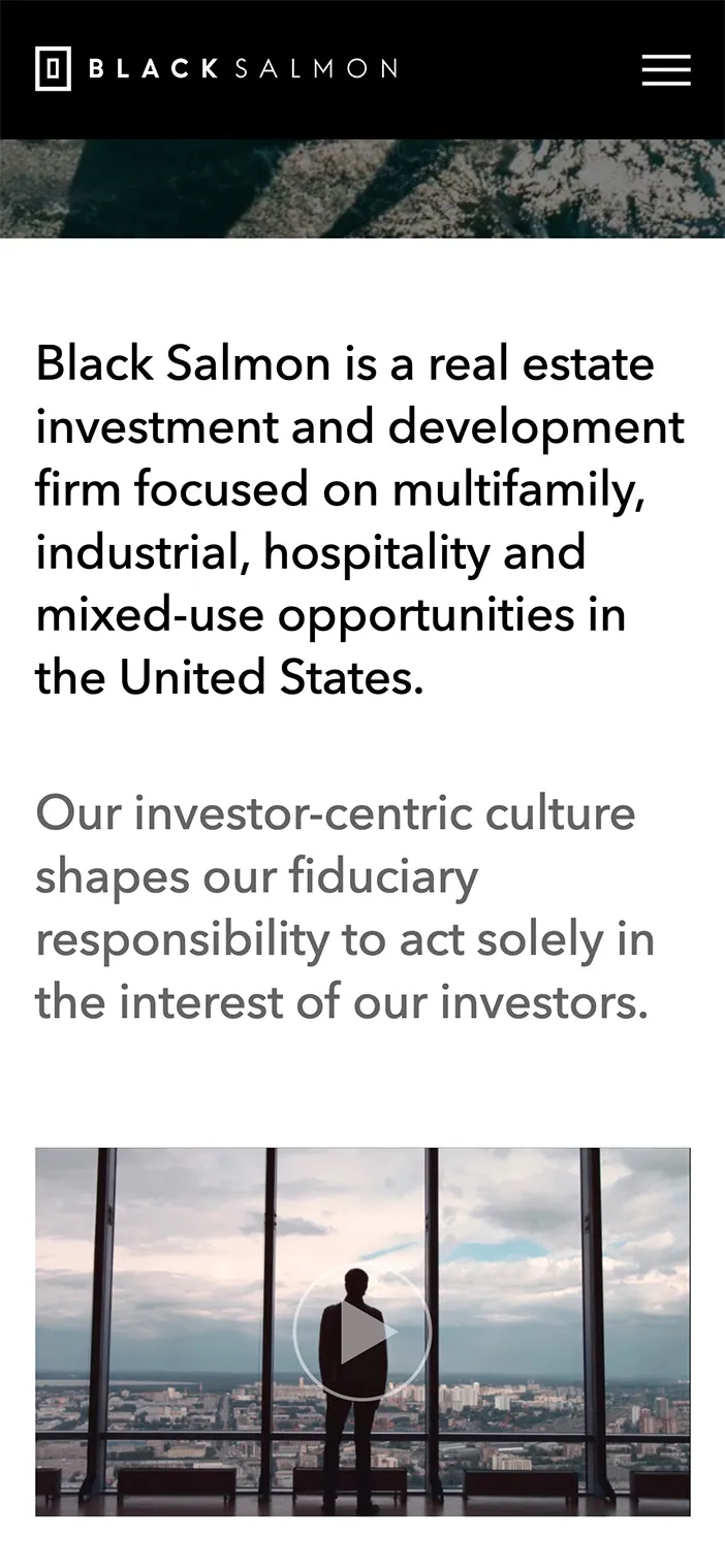 Black Salmon - Mobile view of the services section highlighting multifamily investments