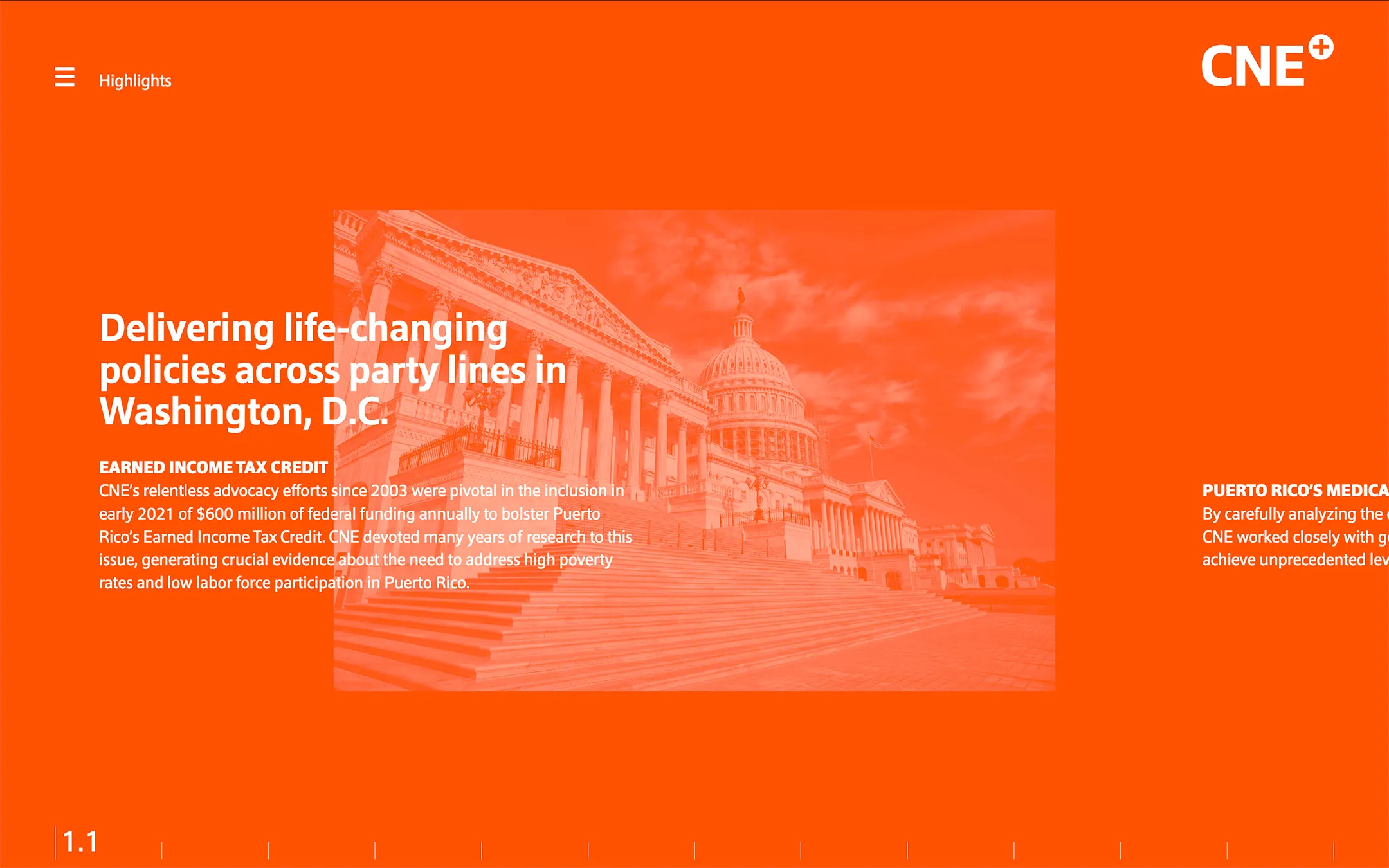 CNE Annual Report - Laptop view of institutional programs and impact metrics