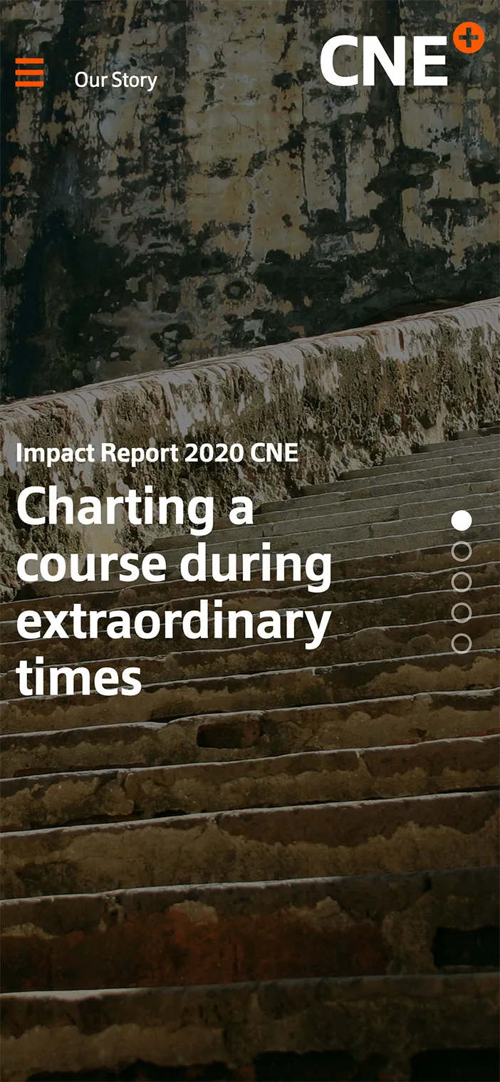 CNE Annual Report - Mobile view of the homepage with think tank mission statement