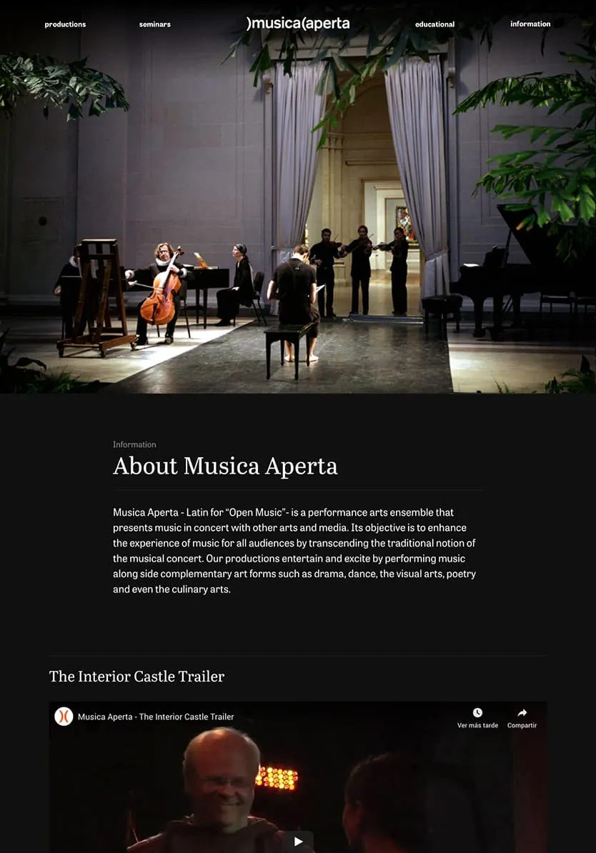 Musica Aperta - Tablet view of music program archives and past performances