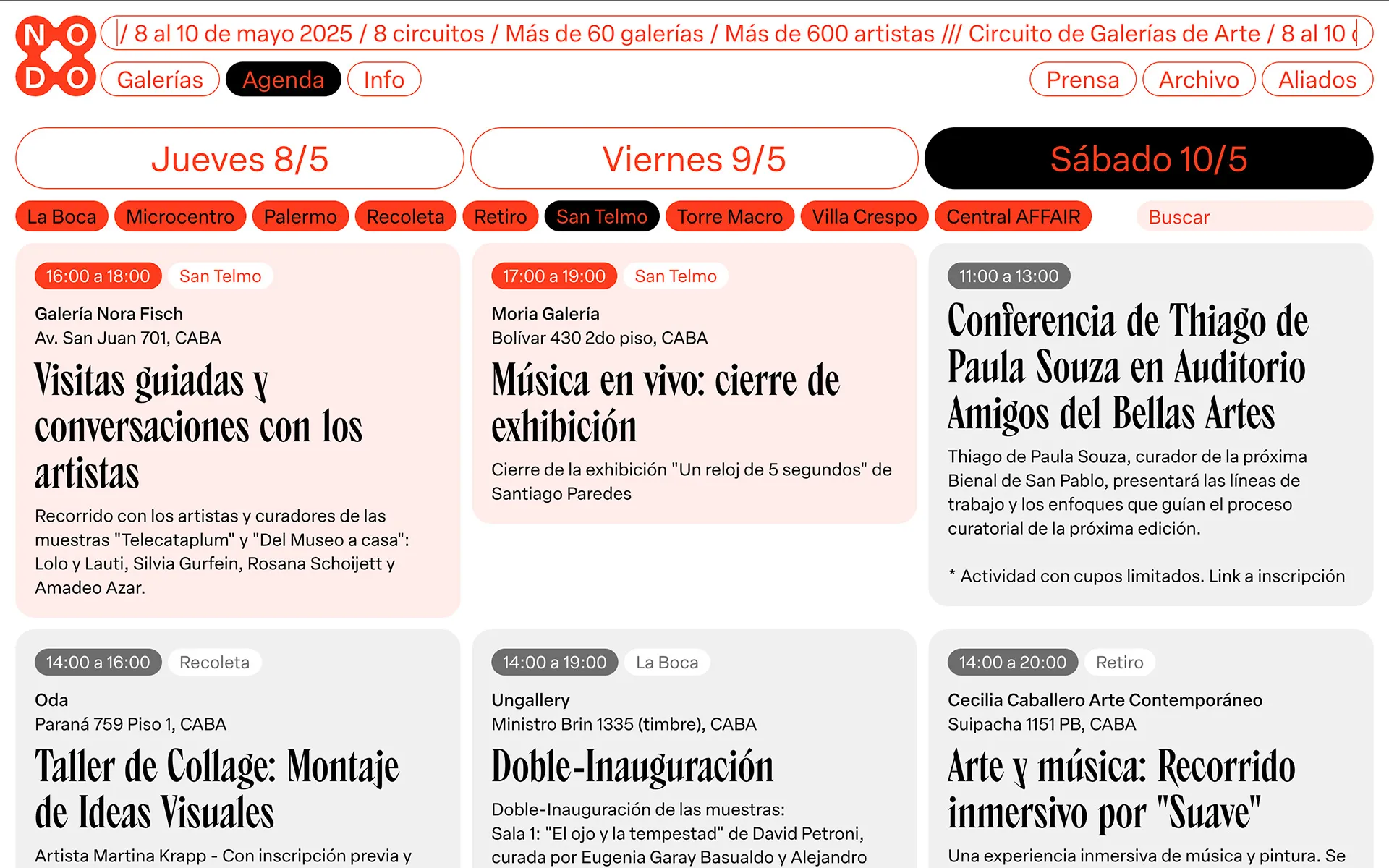 NODO - Desktop view of the Gallery page with the information of the gallery