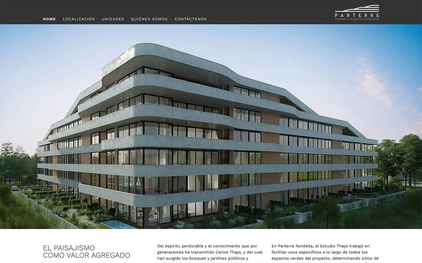 Parterre Residencias - Features section in laptop view
