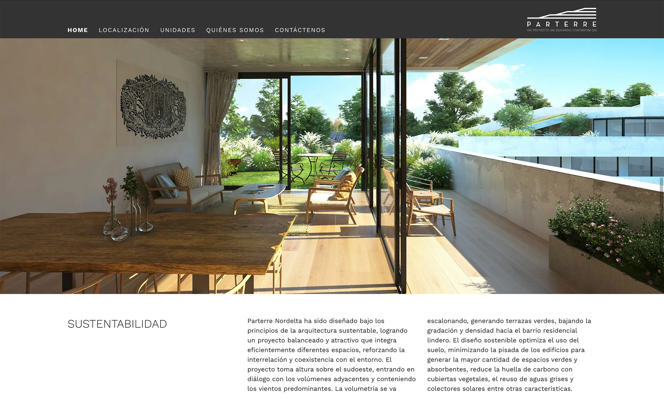 Parterre Residencias - Amenities section in laptop view