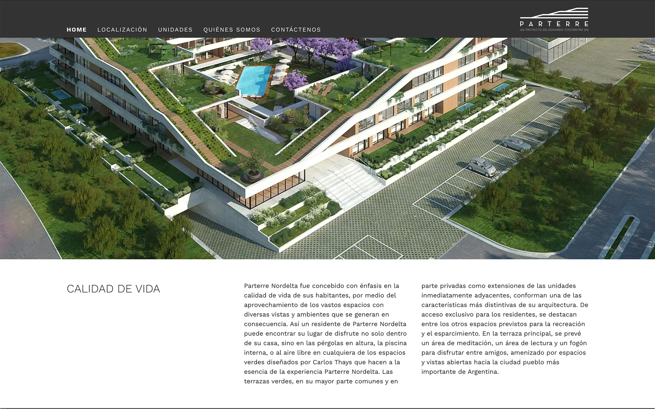 Parterre Residencias - Apartment details page in desktop view